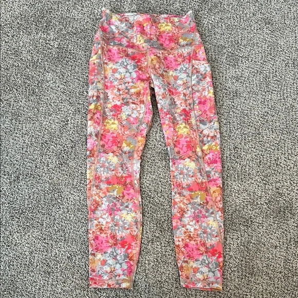 lululemon athletica Floral Leggings - Pink and Yellow - Picture 1 of 3